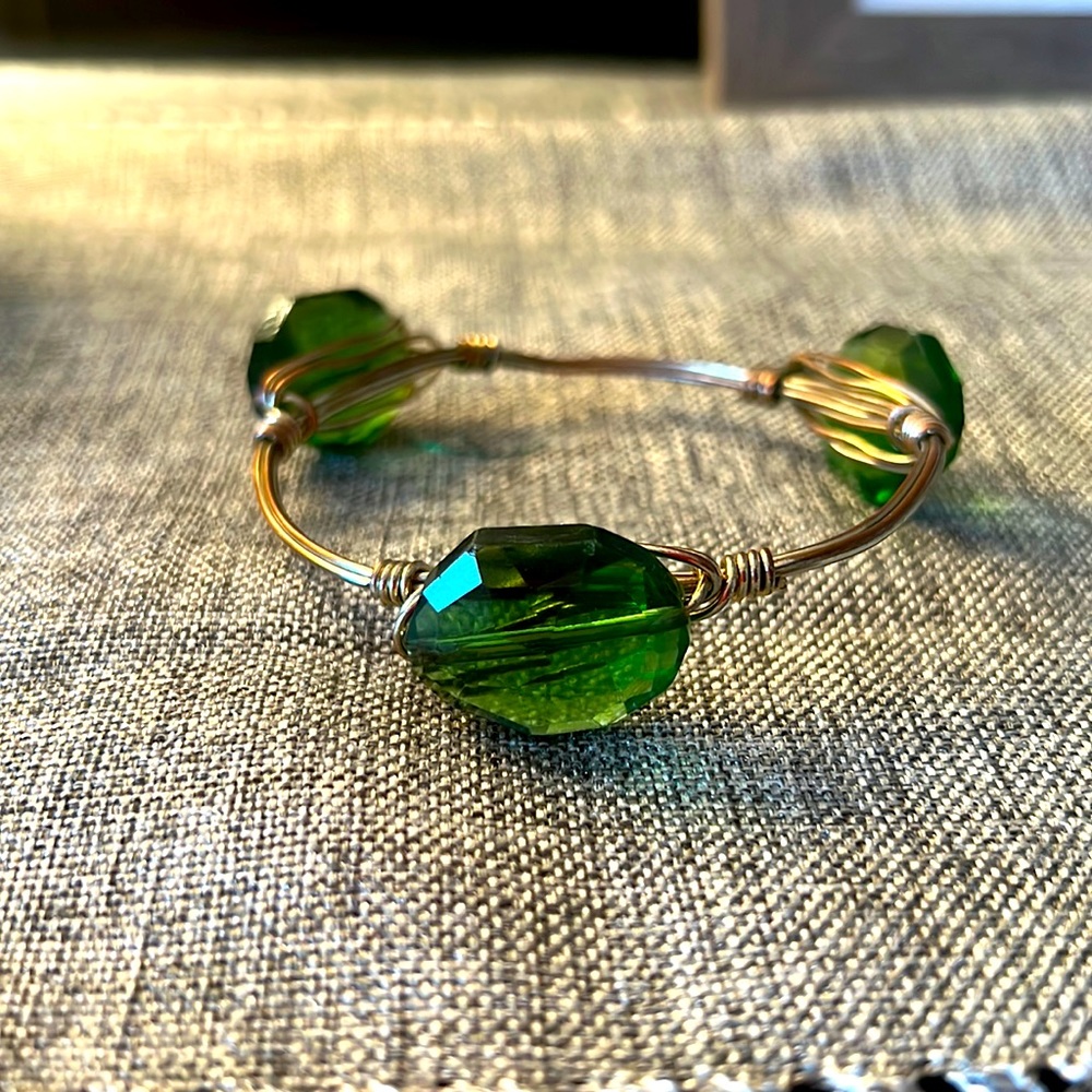 Green crystal stone bangle bracelet.